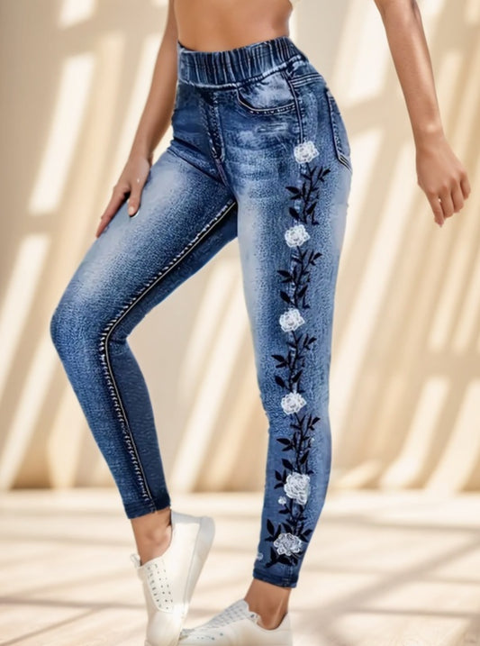 Pantaloni „Floral Fit Denim”
