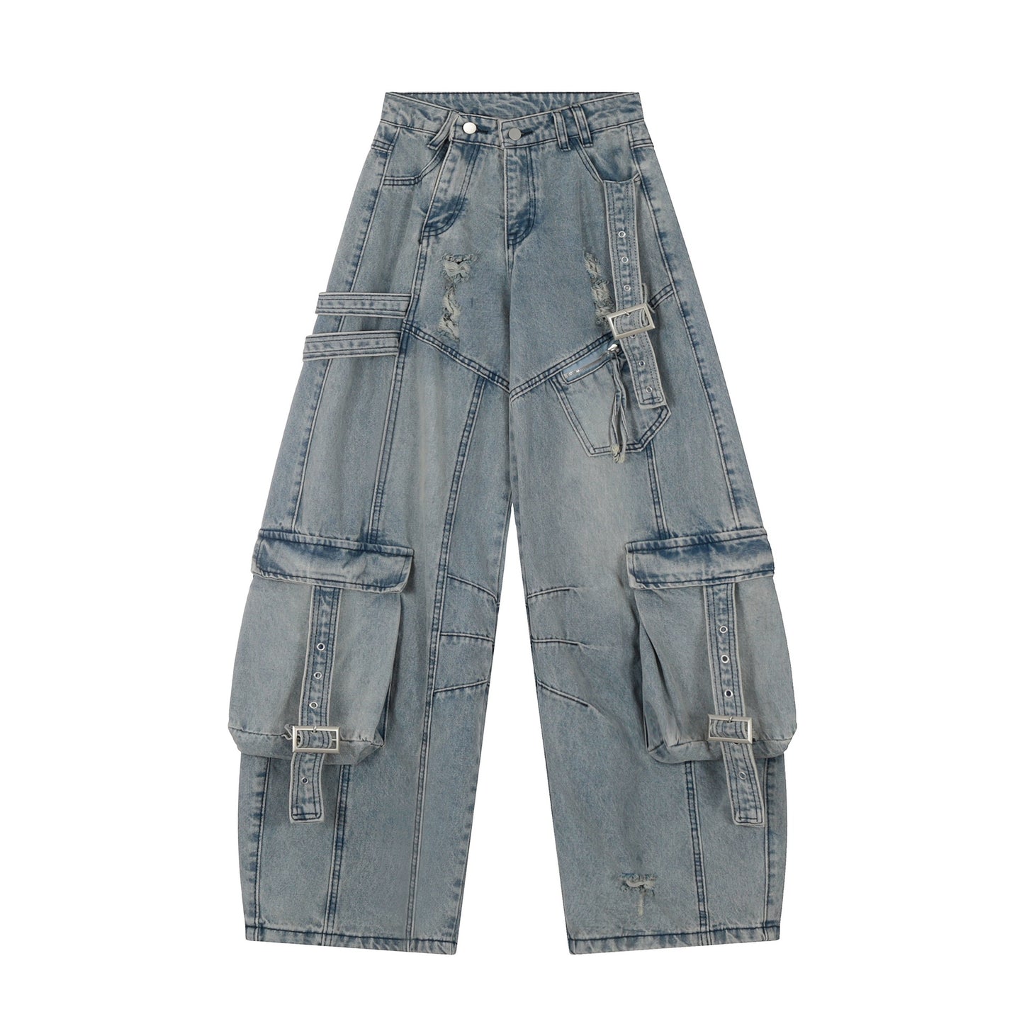 Women's Straight Loose Multi-pocket Cargo Jeans