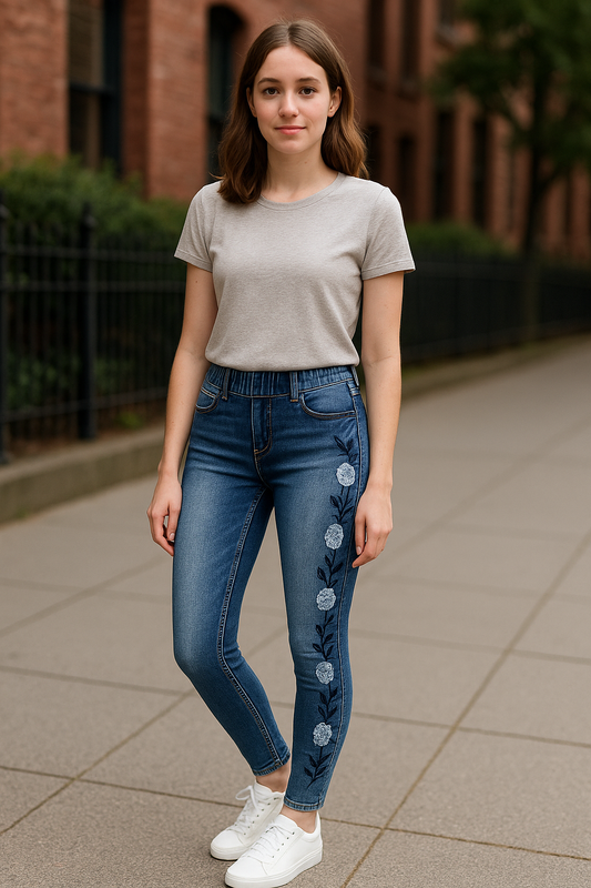 Pantaloni „Floral Fit Denim”